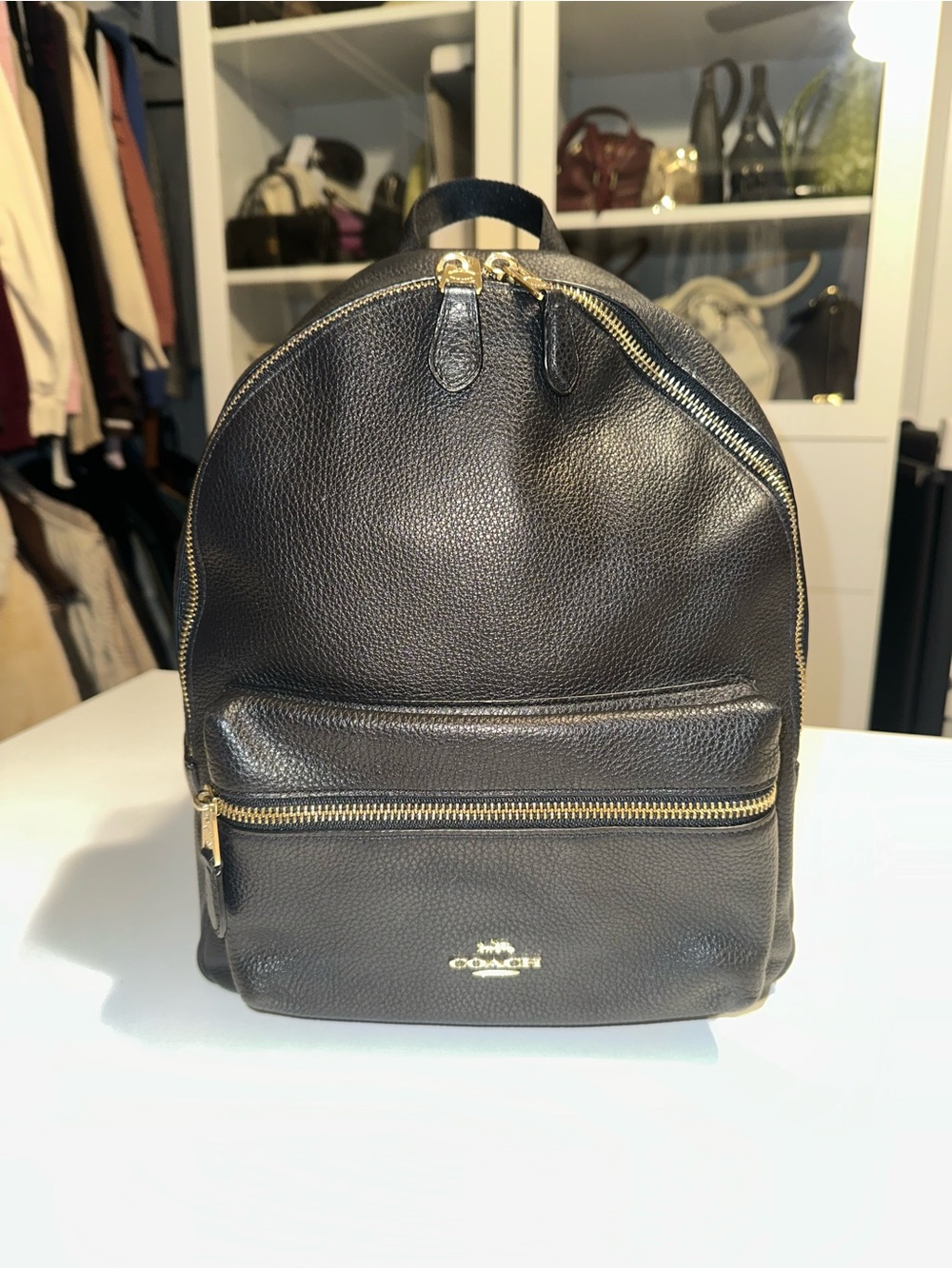 Coach Black Pebbled Leather Backpack